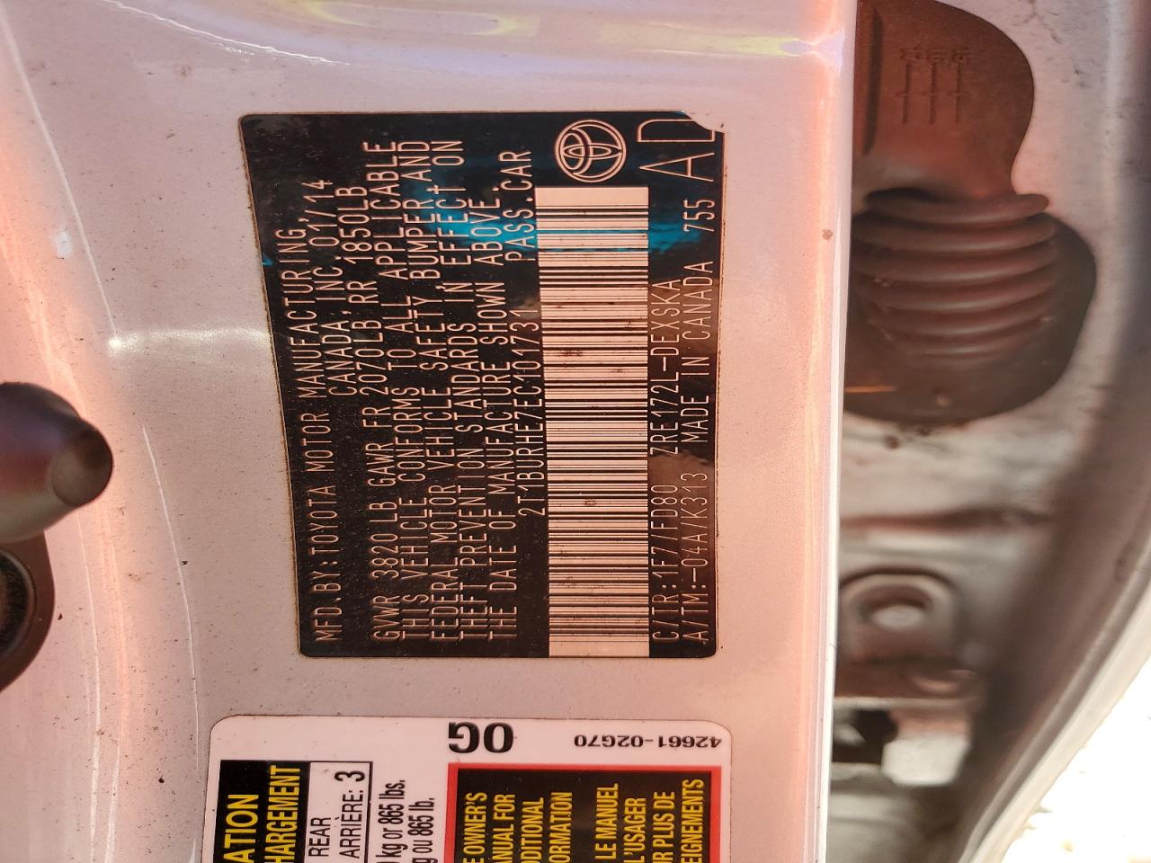2014 TOYOTA COROLLA S photo 37