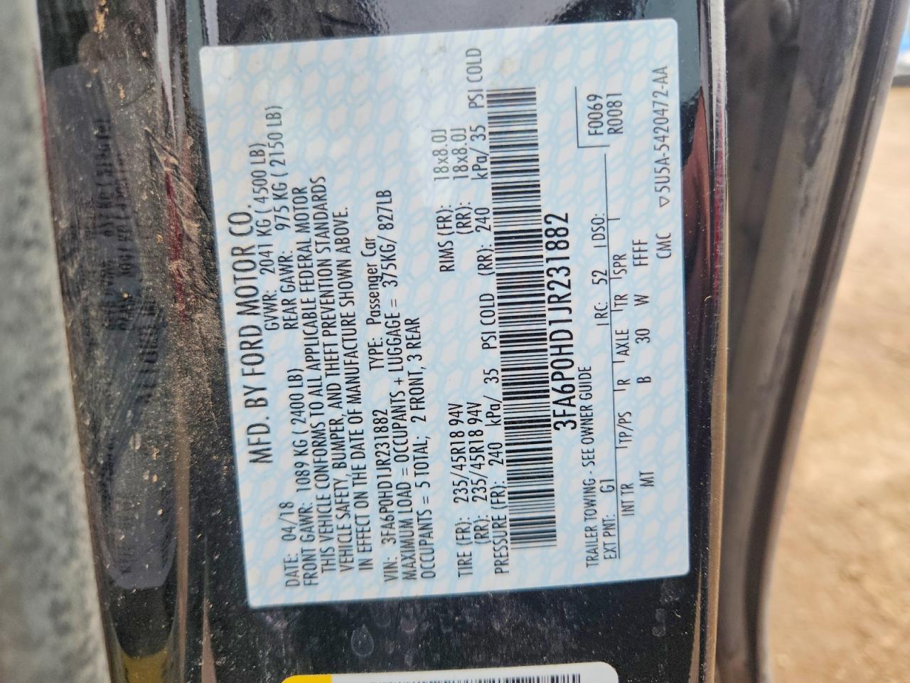 2018 FORD FUSION SE photo 34