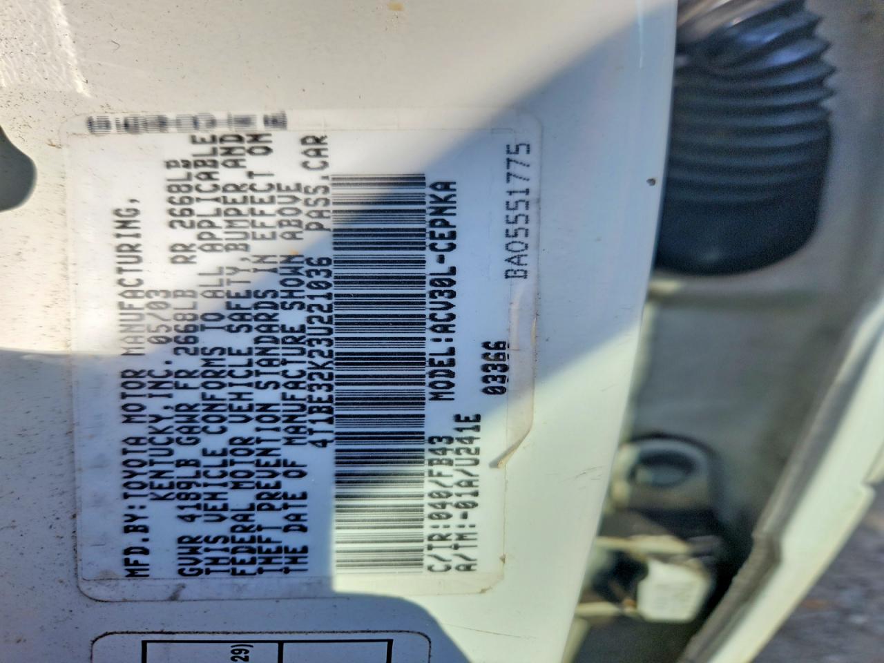 2003 TOYOTA CAMRY LE photo 13