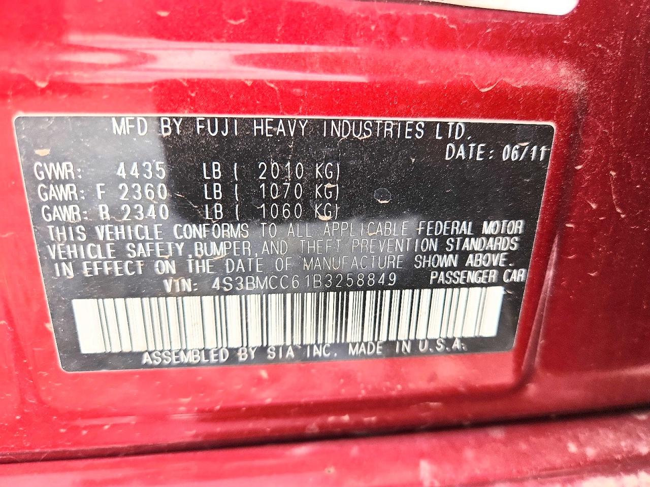 2011 SUBARU LEGACY 2.5I PREMIUM photo 12