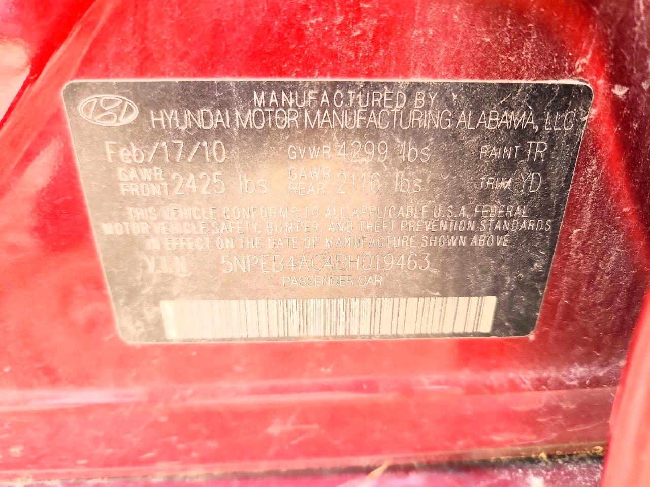 2011 HYUNDAI SONATA GLS photo 12