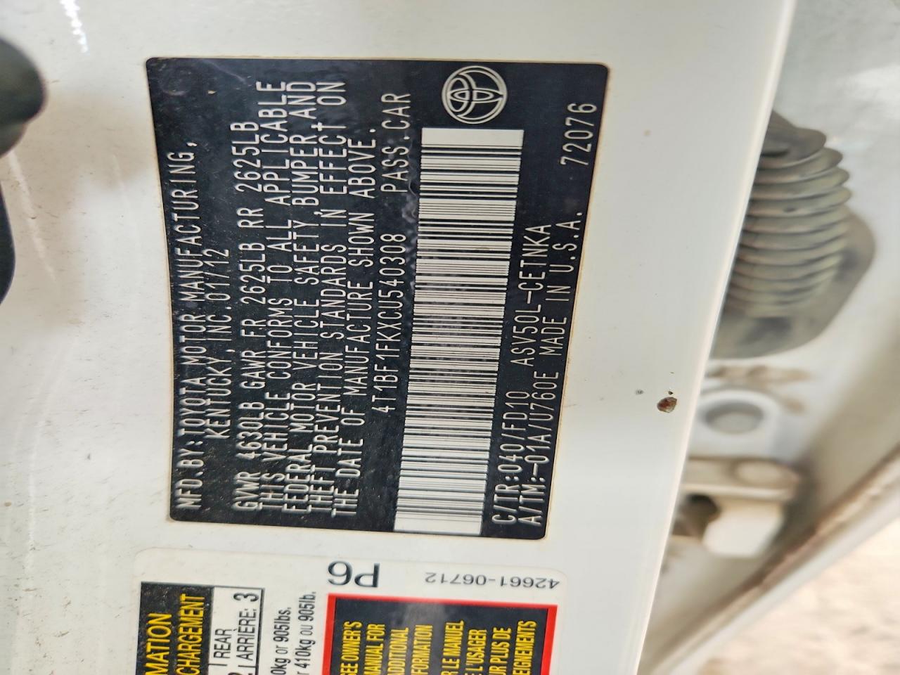 2012 TOYOTA CAMRY LE photo 23