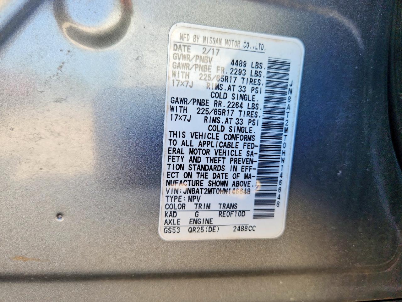 2017 NISSAN ROGUE SV photo 37