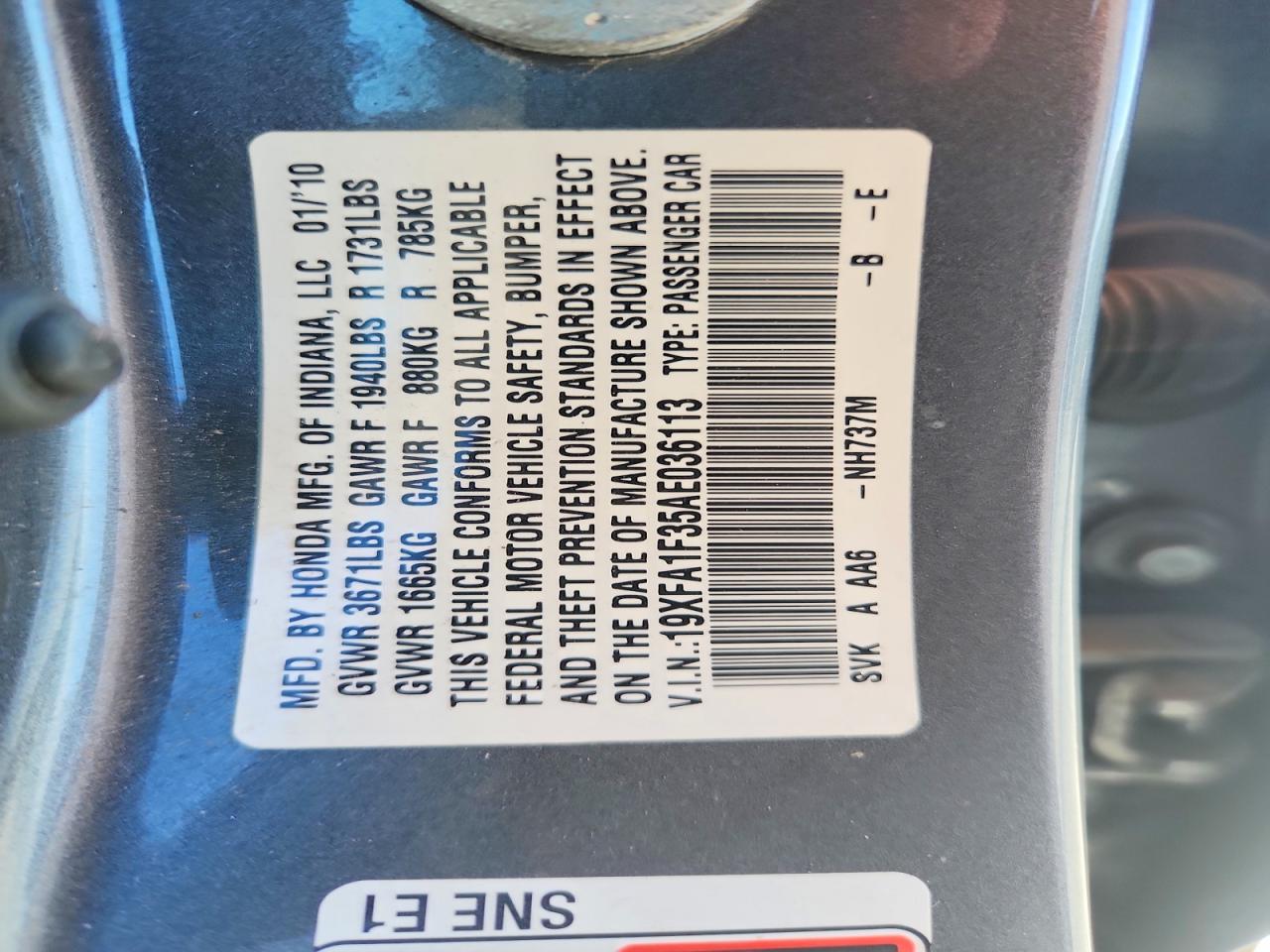 2010 HONDA CIVIC VP photo 25