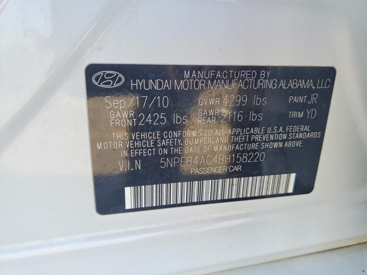 2011 HYUNDAI SONATA GLS photo 34