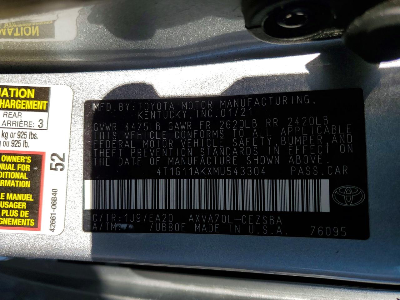2021 TOYOTA CAMRY SE photo 23