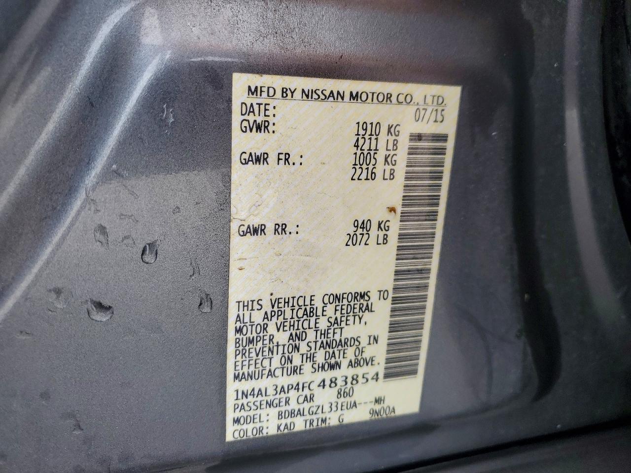 2015 NISSAN ALTIMA 2.5 S photo 25