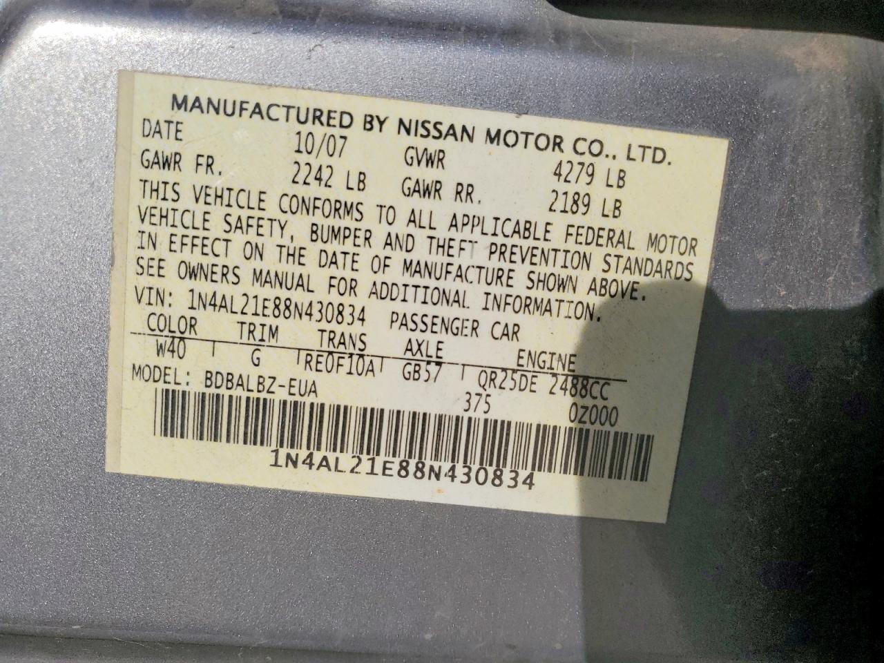 2008 NISSAN ALTIMA 2.5 photo 25