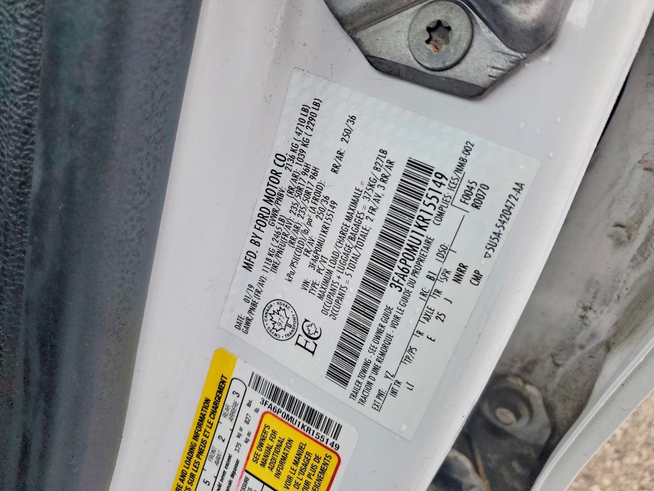 2019 FORD FUSION SEL photo 23