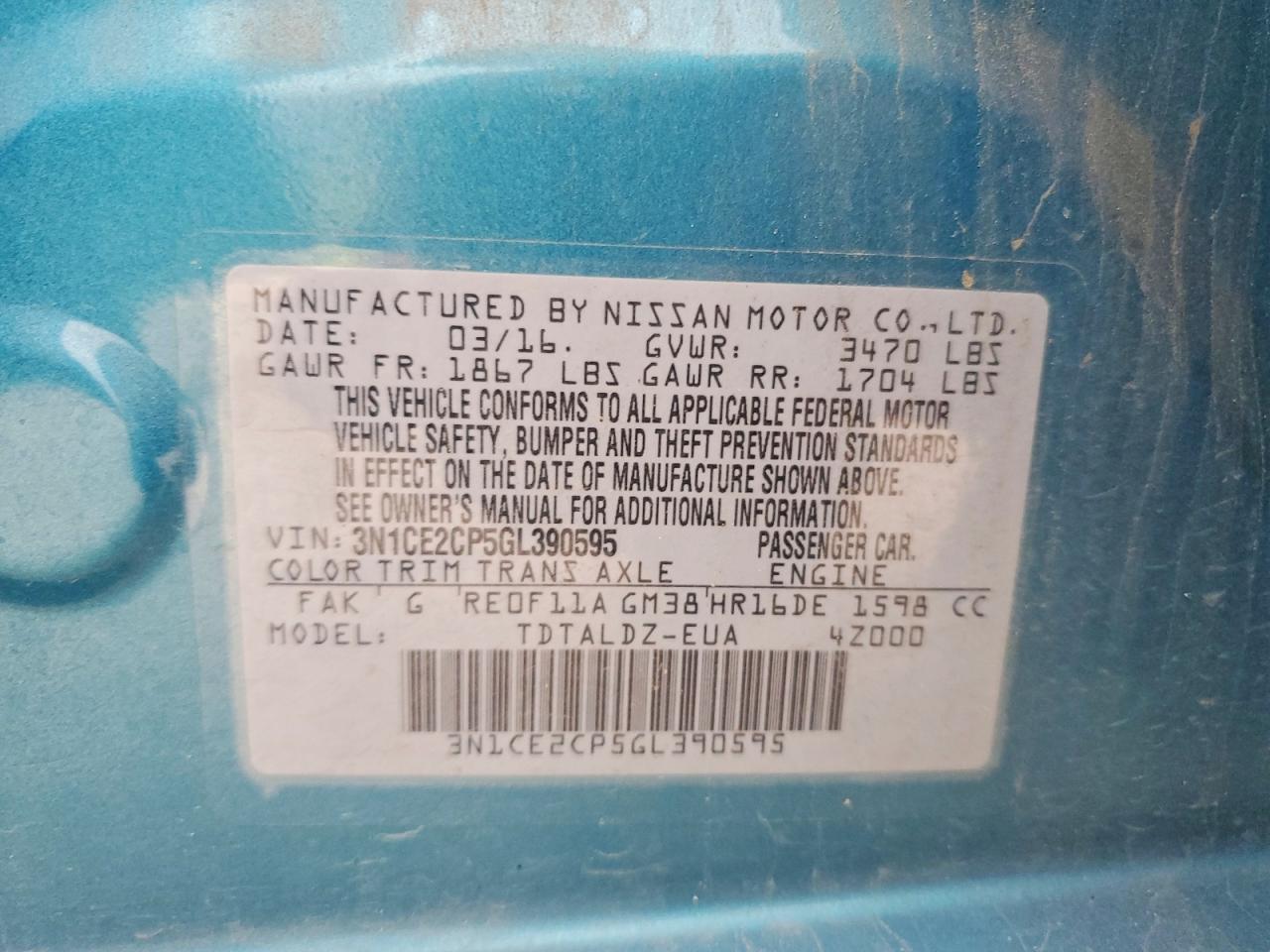 2016 NISSAN VERSA NOTE SV photo 37