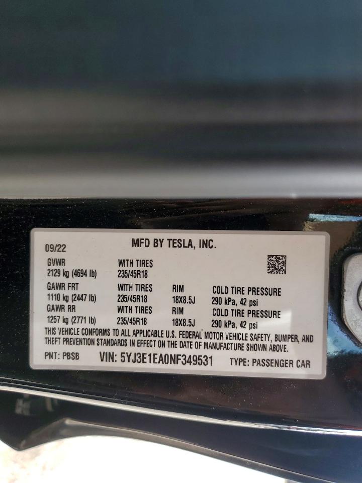 2022 TESLA MODEL 3 photo 34