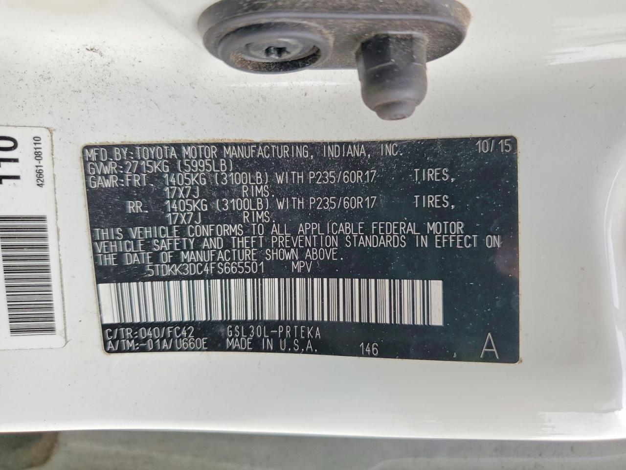 2015 TOYOTA SIENNA LE 8-PASSENGER photo 40