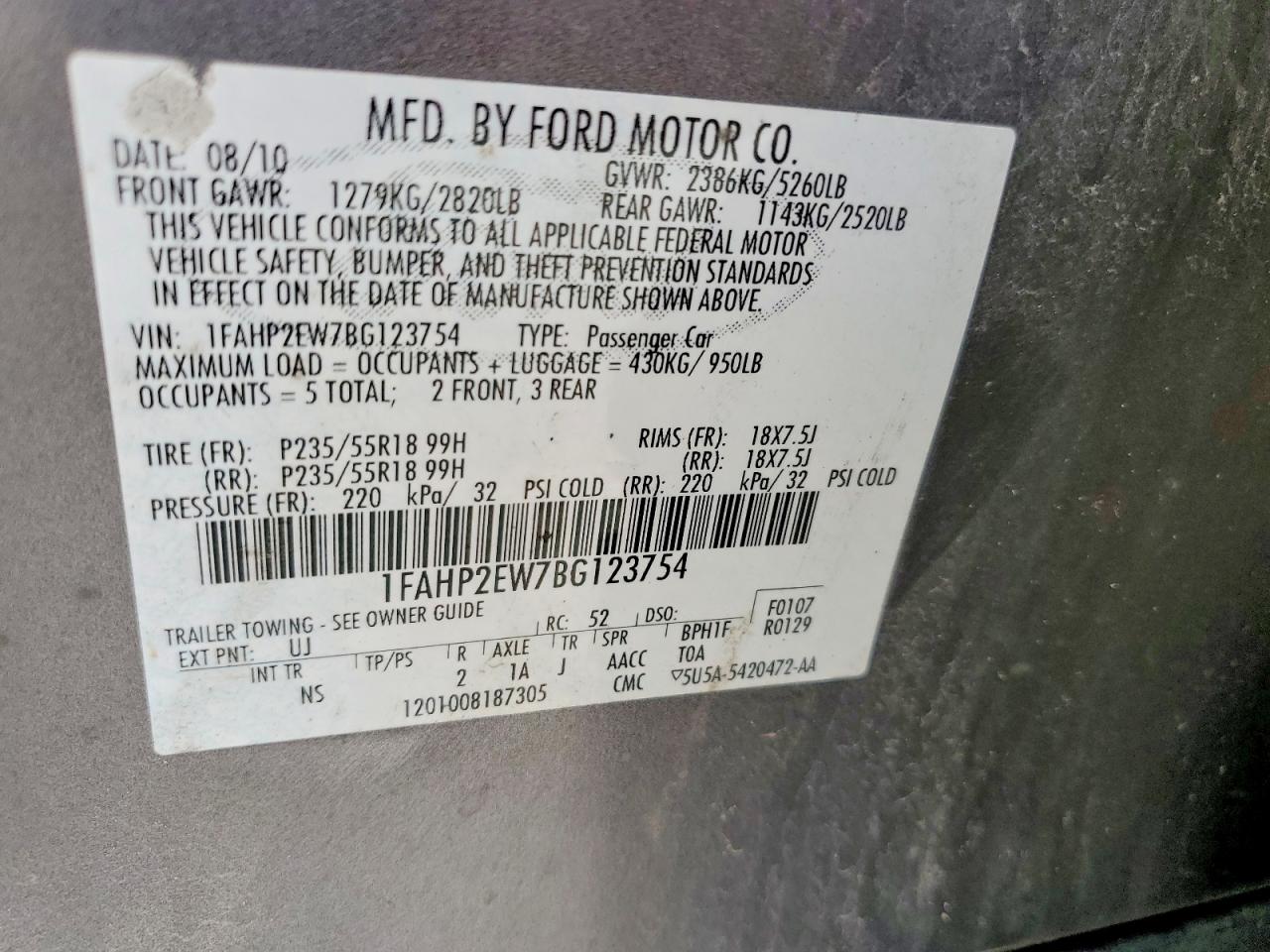2011 FORD TAURUS SEL photo 12