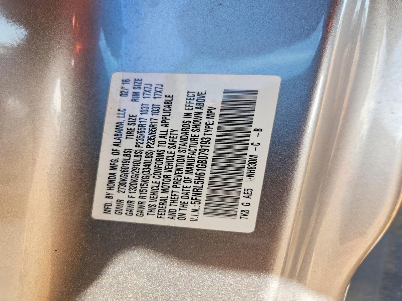 2016 HONDA ODYSSEY EXL photo 37