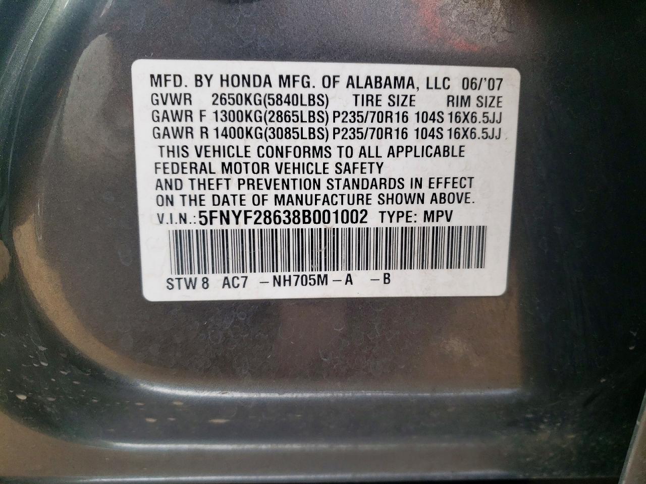 2008 HONDA PILOT EXL photo 25