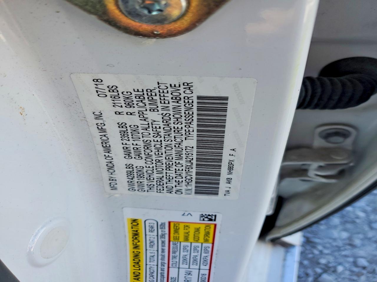 2018 HONDA ACCORD EXL photo 23