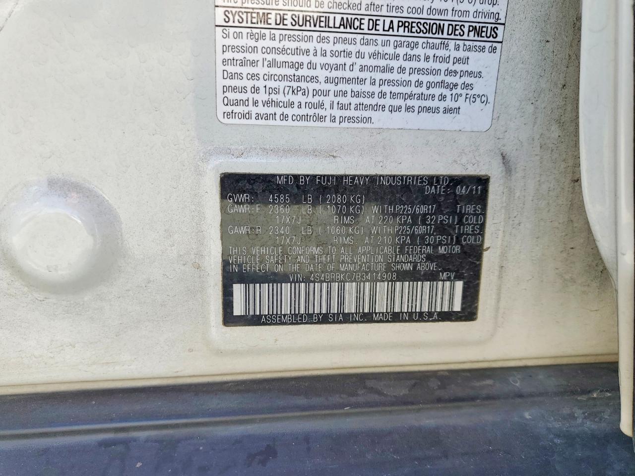 2011 SUBARU OUTBACK 2.5I LIMITED photo 27