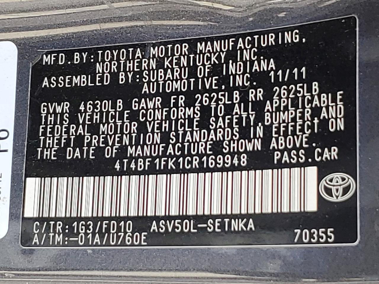 2012 TOYOTA CAMRY LE photo 25