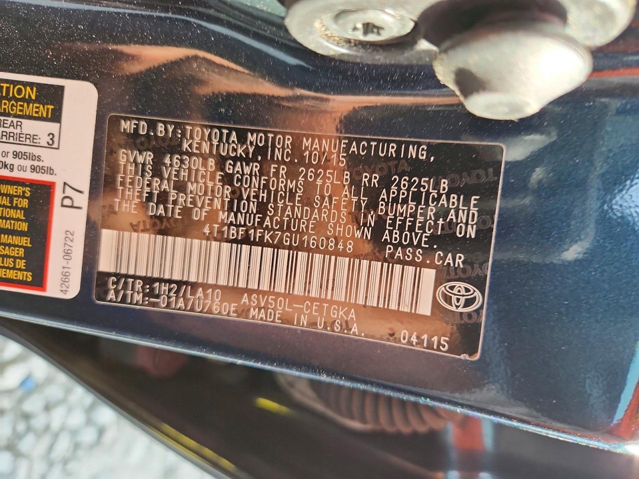 2016 TOYOTA CAMRY XLE photo 12