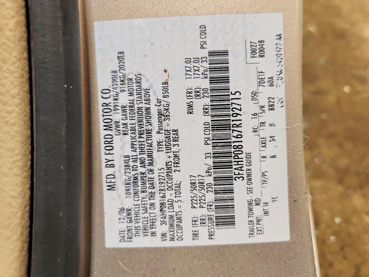 2007 FORD FUSION SEL photo 23
