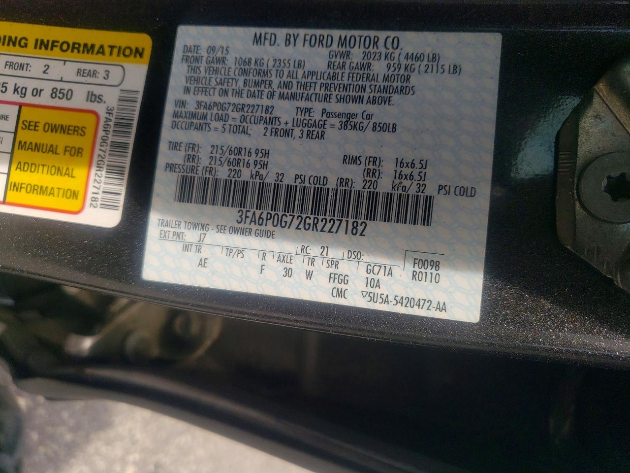 2016 FORD FUSION S photo 23