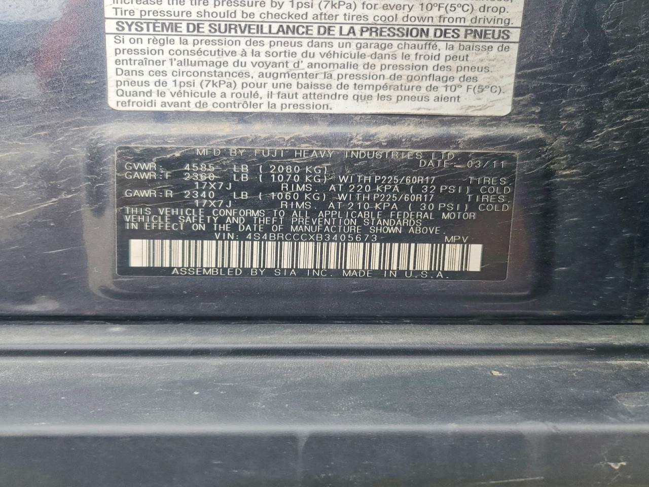 2011 SUBARU OUTBACK 2.5I PREMIUM photo 37