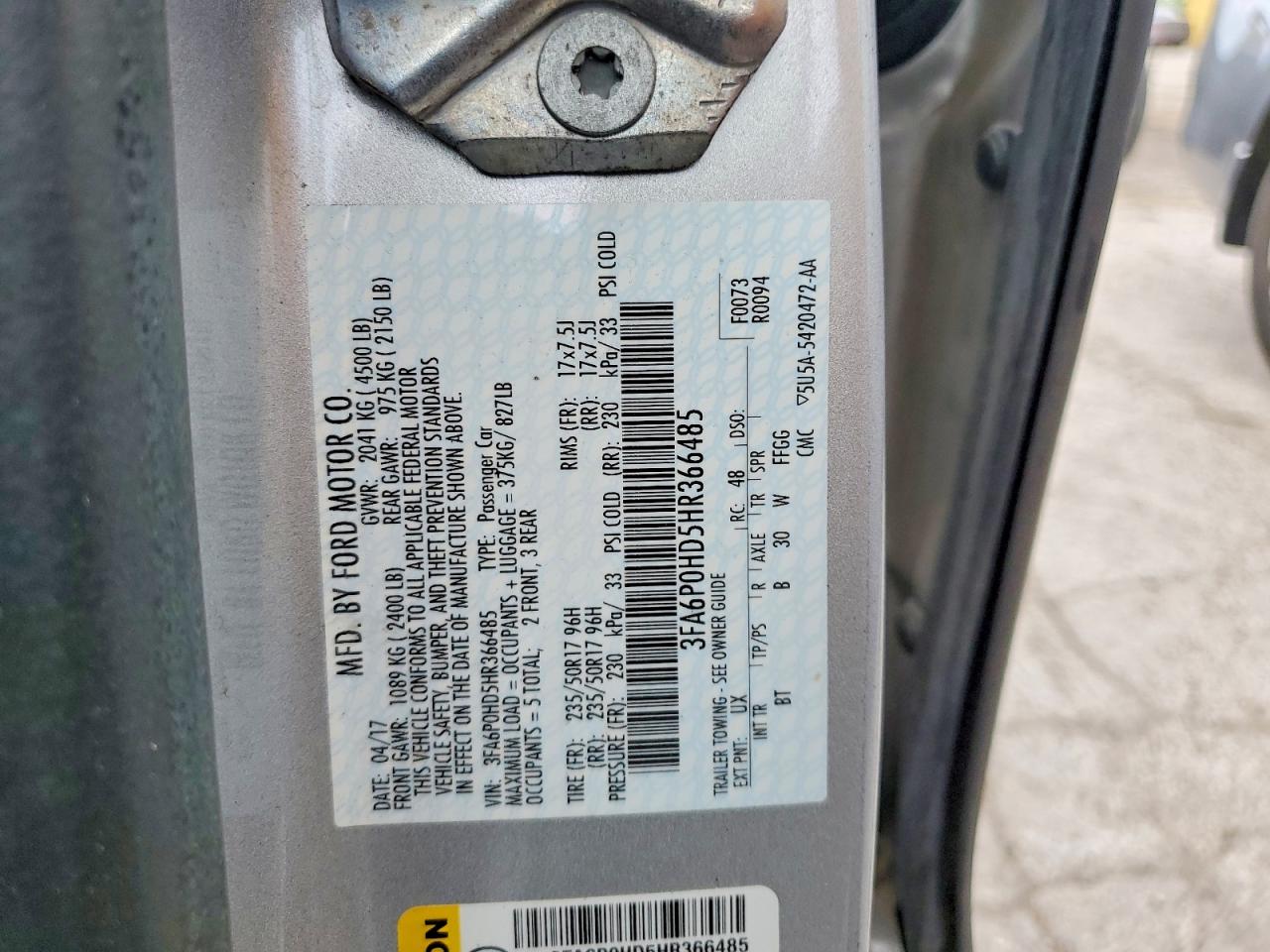 2017 FORD FUSION SE photo 23