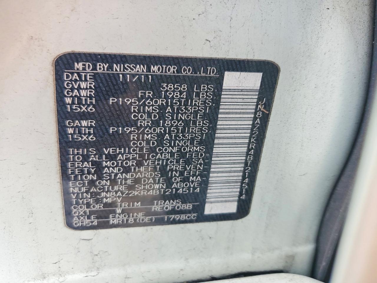 2011 NISSAN CUBE 1.8 photo 37