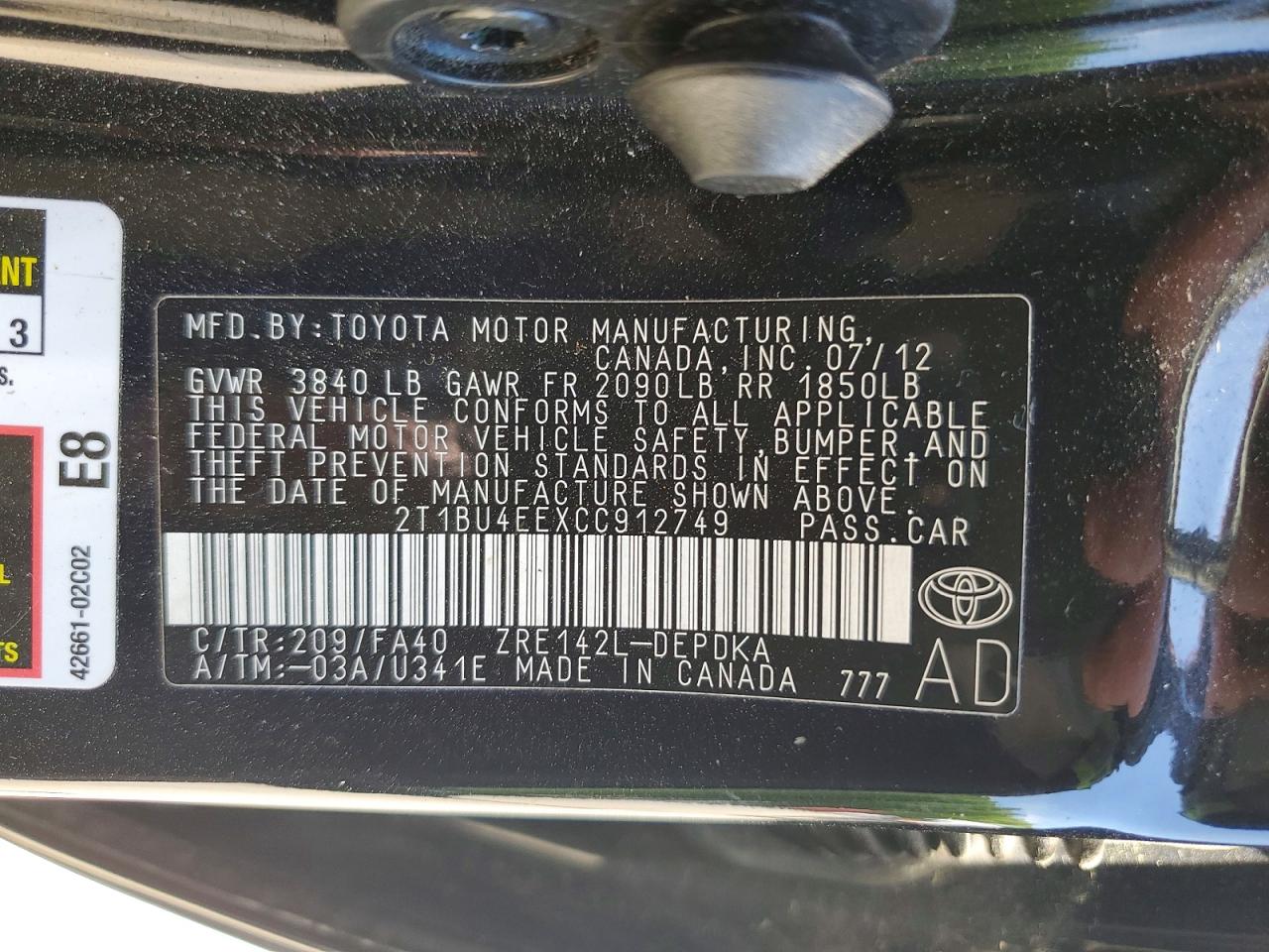 2012 TOYOTA COROLLA L photo 23