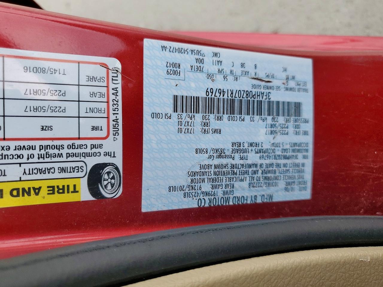 2007 FORD FUSION SEL photo 23