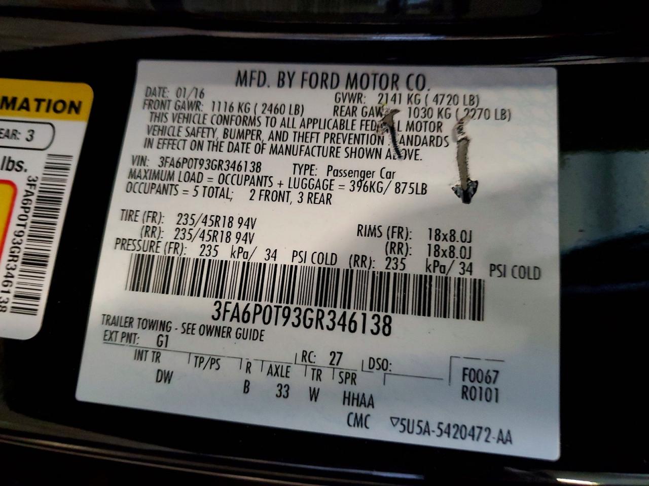 2016 FORD FUSION SE photo 37