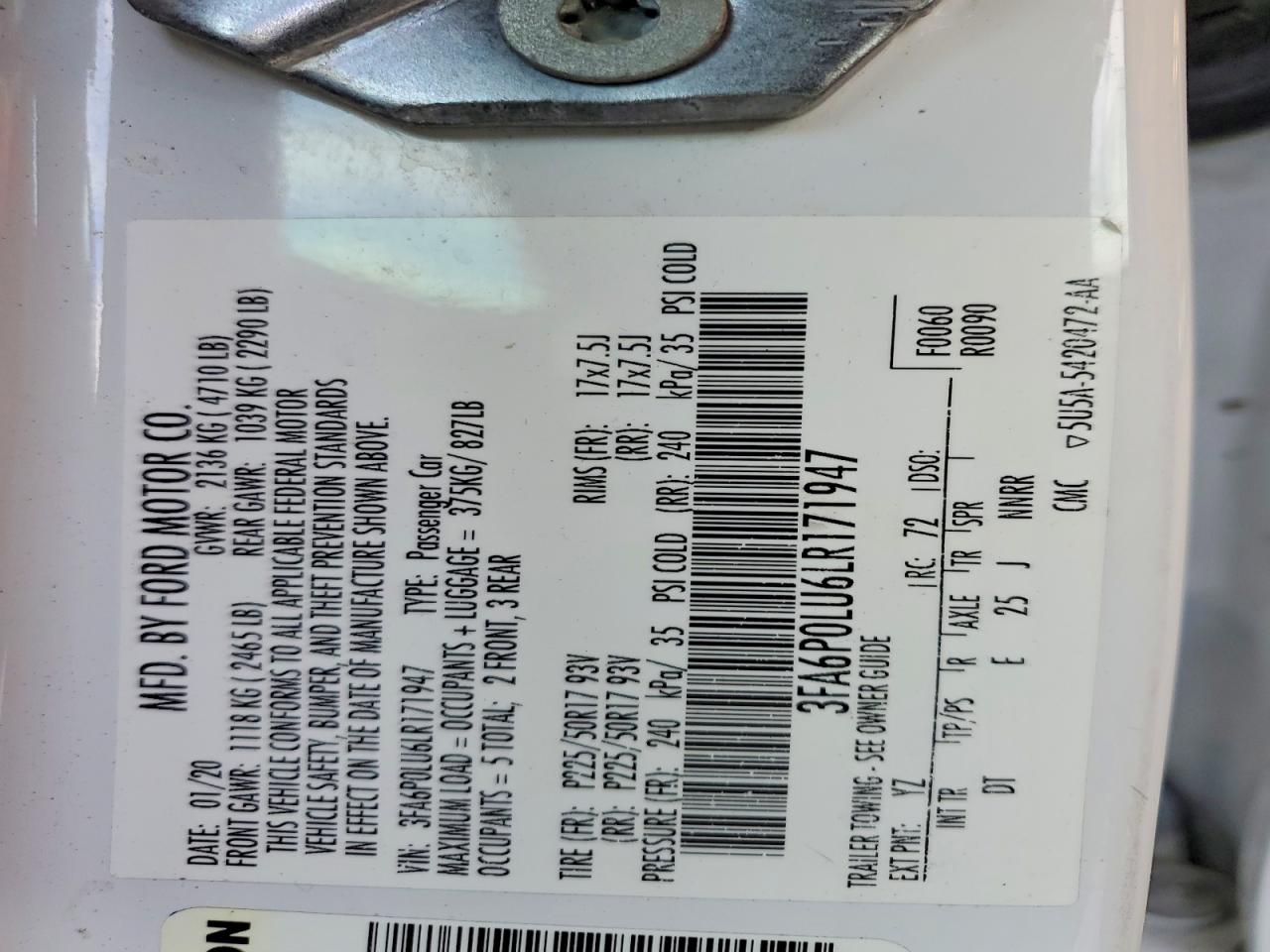 2020 FORD FUSION SE photo 37