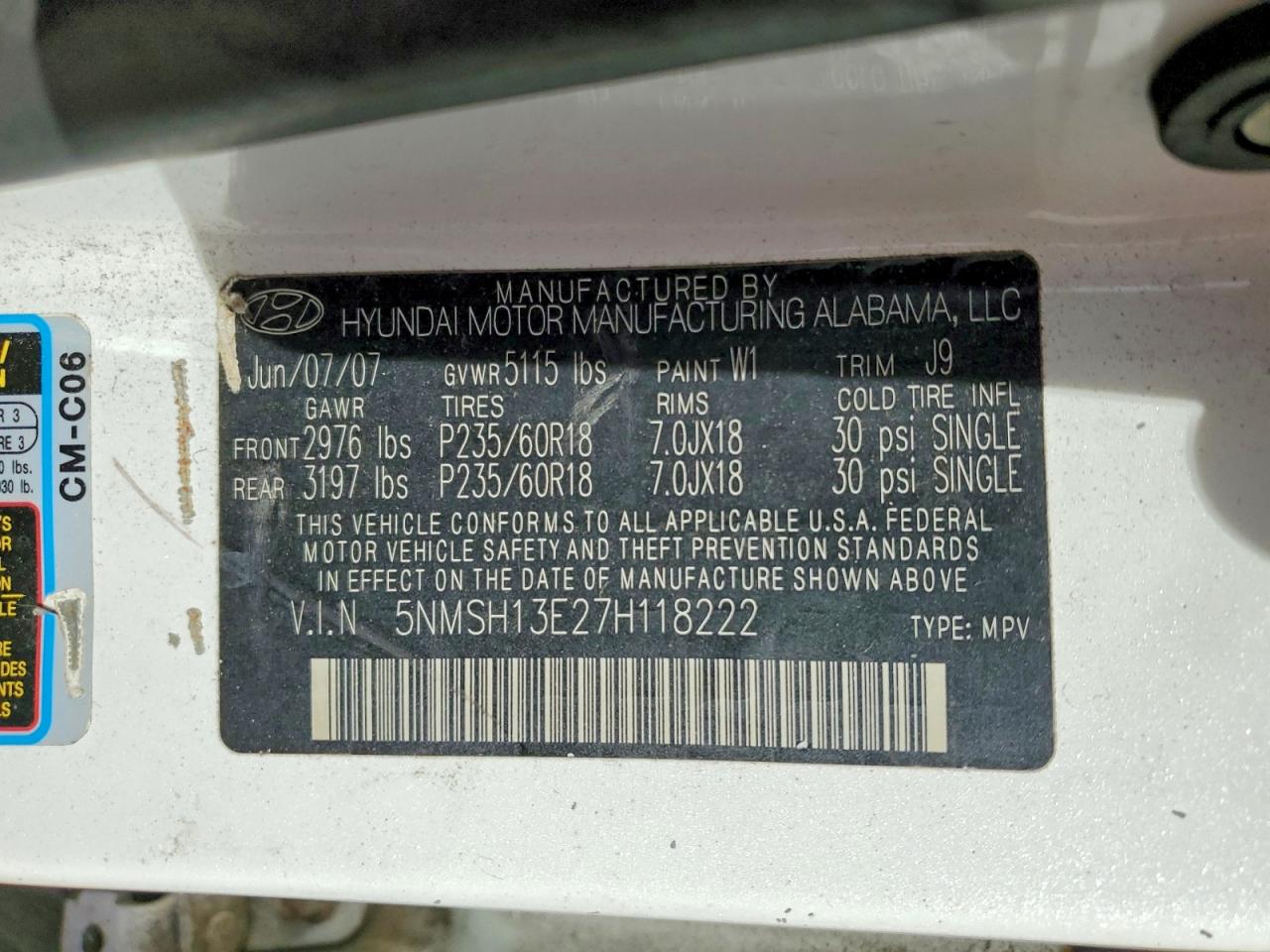 2007 HYUNDAI SANTA FE SE photo 37