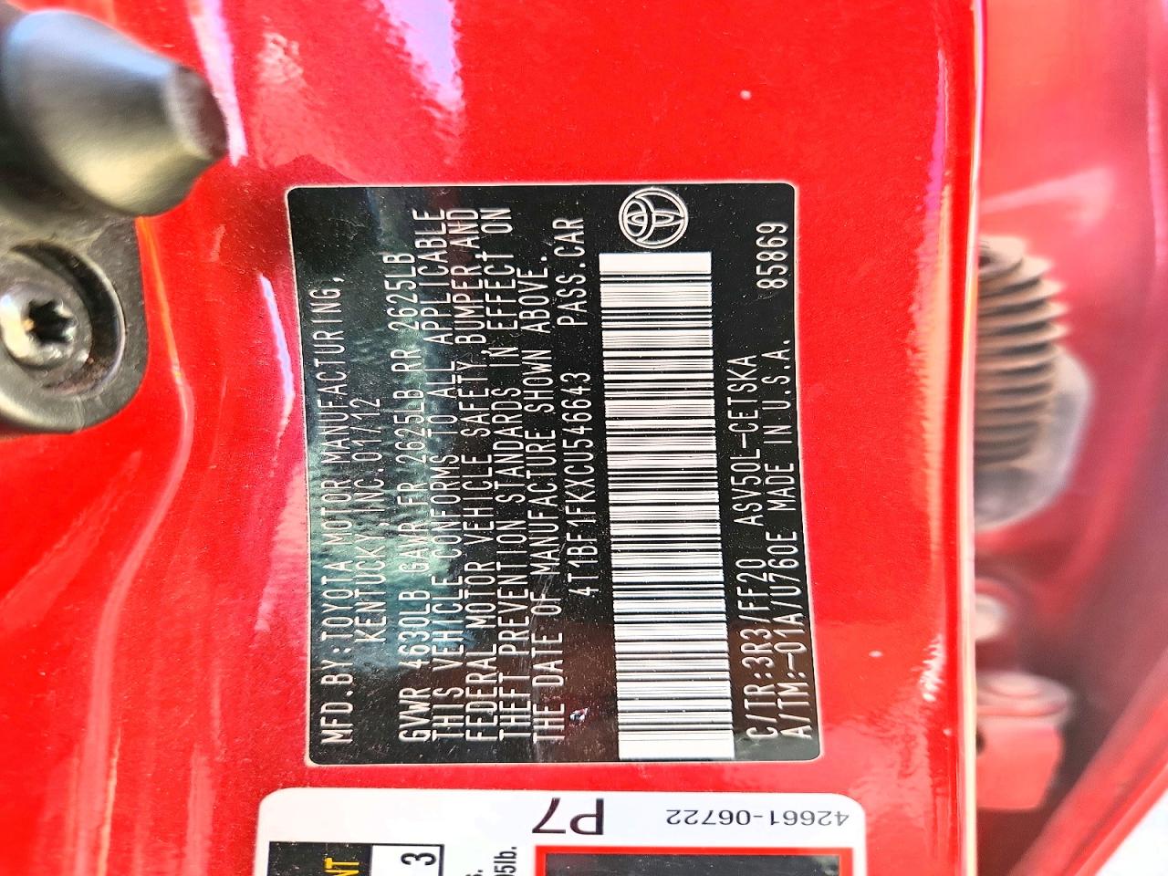 2012 TOYOTA CAMRY photo 25