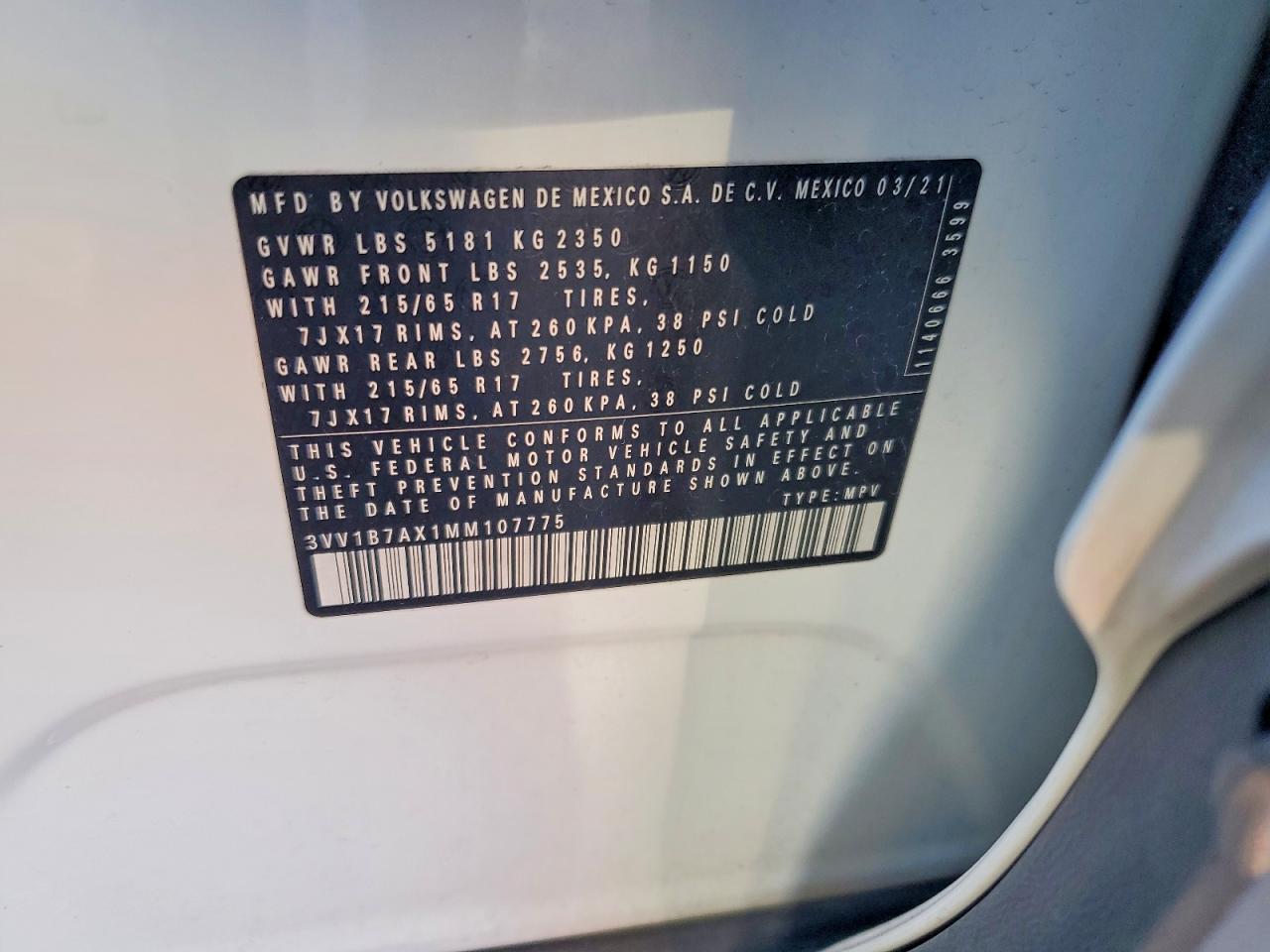 2021 VOLKSWAGEN TIGUAN S photo 14
