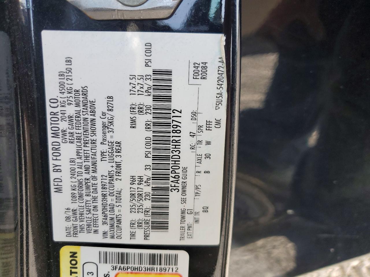 2017 FORD FUSION SE photo 23