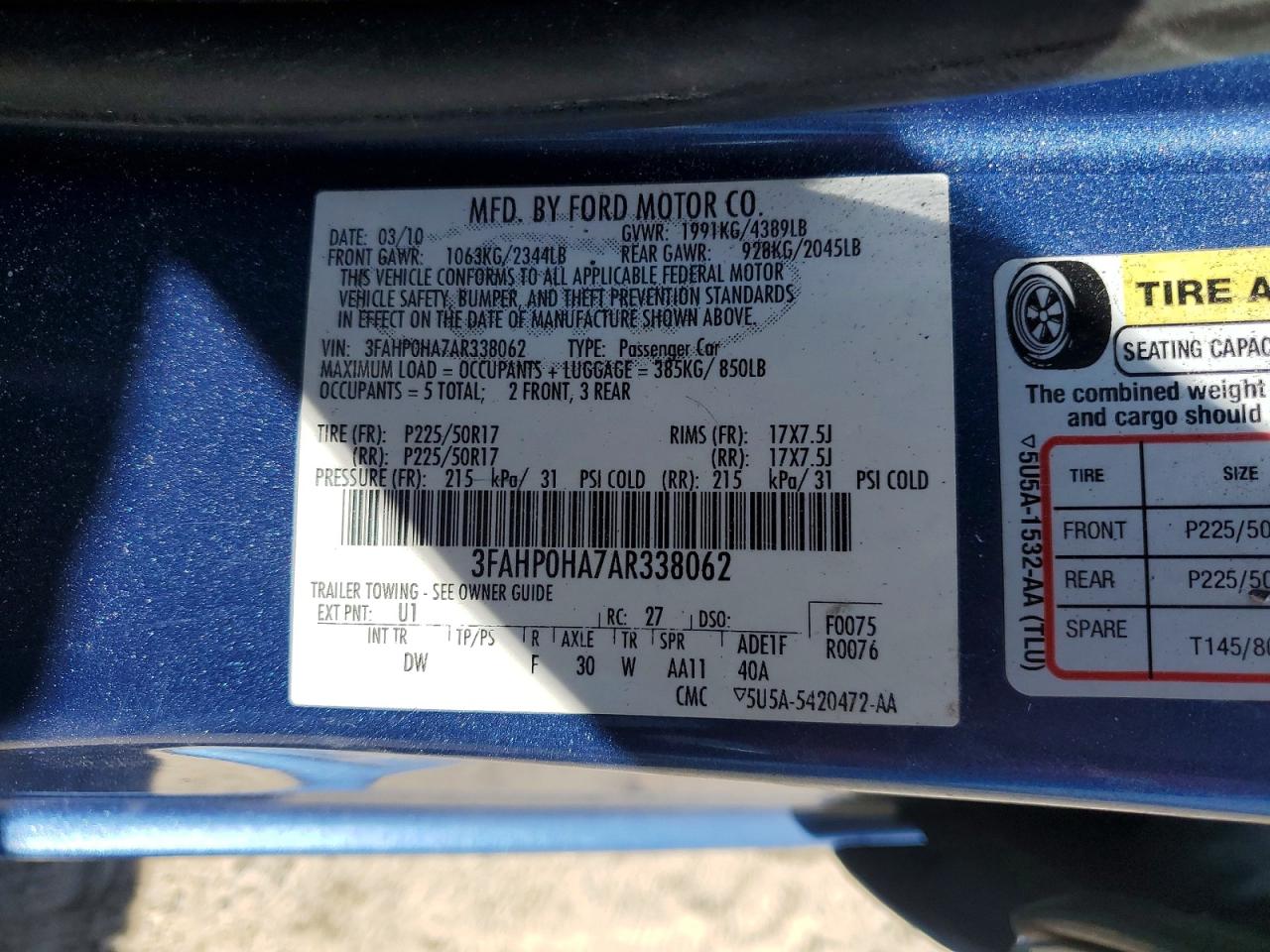 2010 FORD FUSION SE photo 34