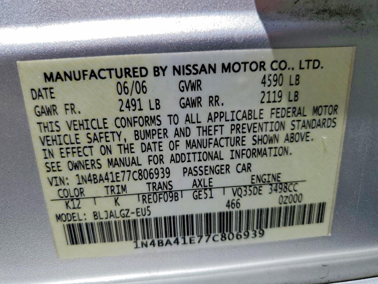 2007 NISSAN MAXIMA 3.5 SE photo 25