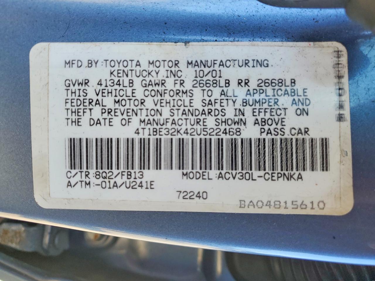 2002 TOYOTA CAMRY LE photo 34