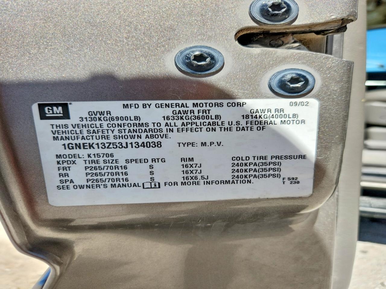 2003 CHEVROLET TAHOE K1500 photo 37