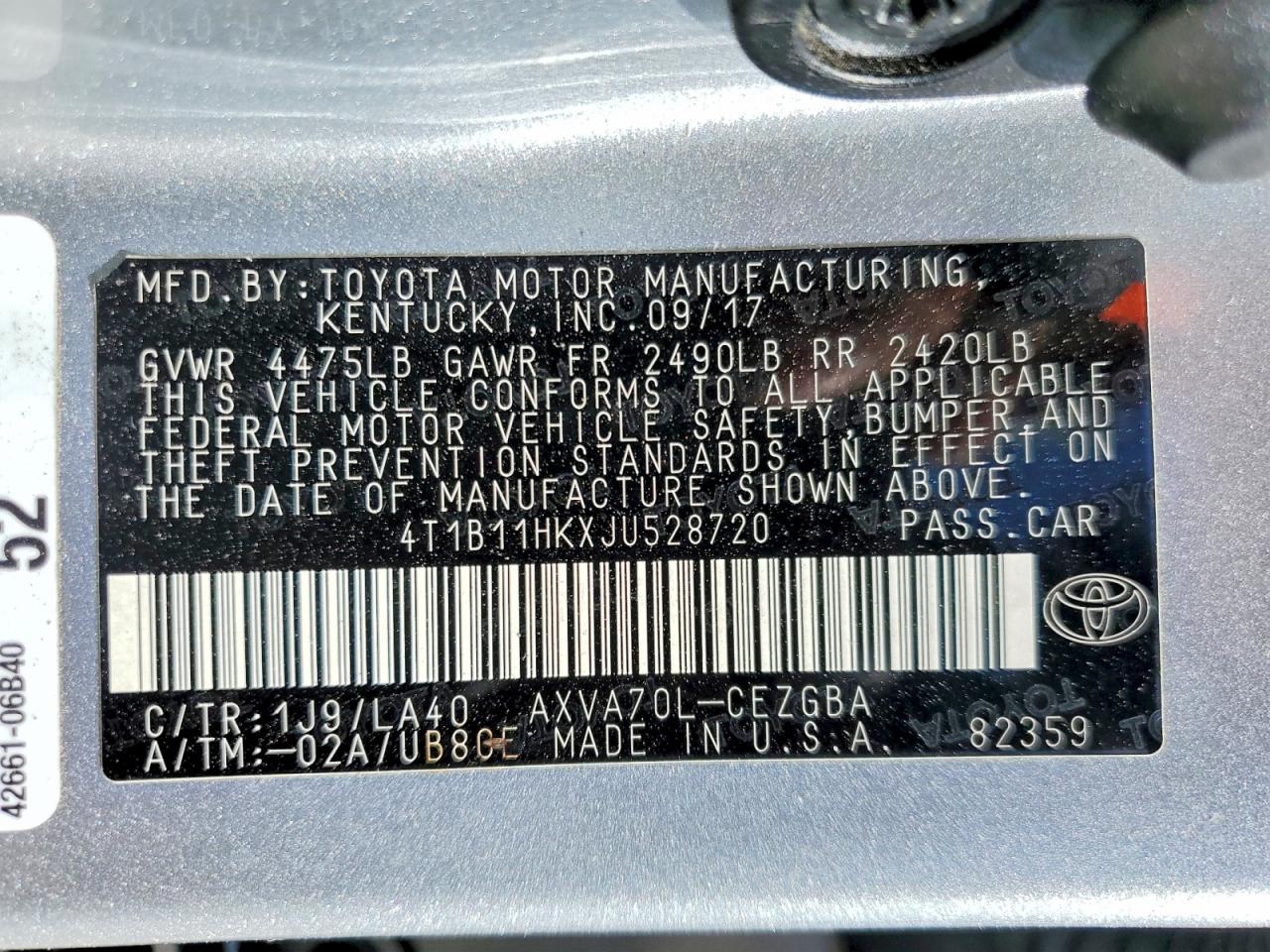 2018 TOYOTA CAMRY XLE photo 12