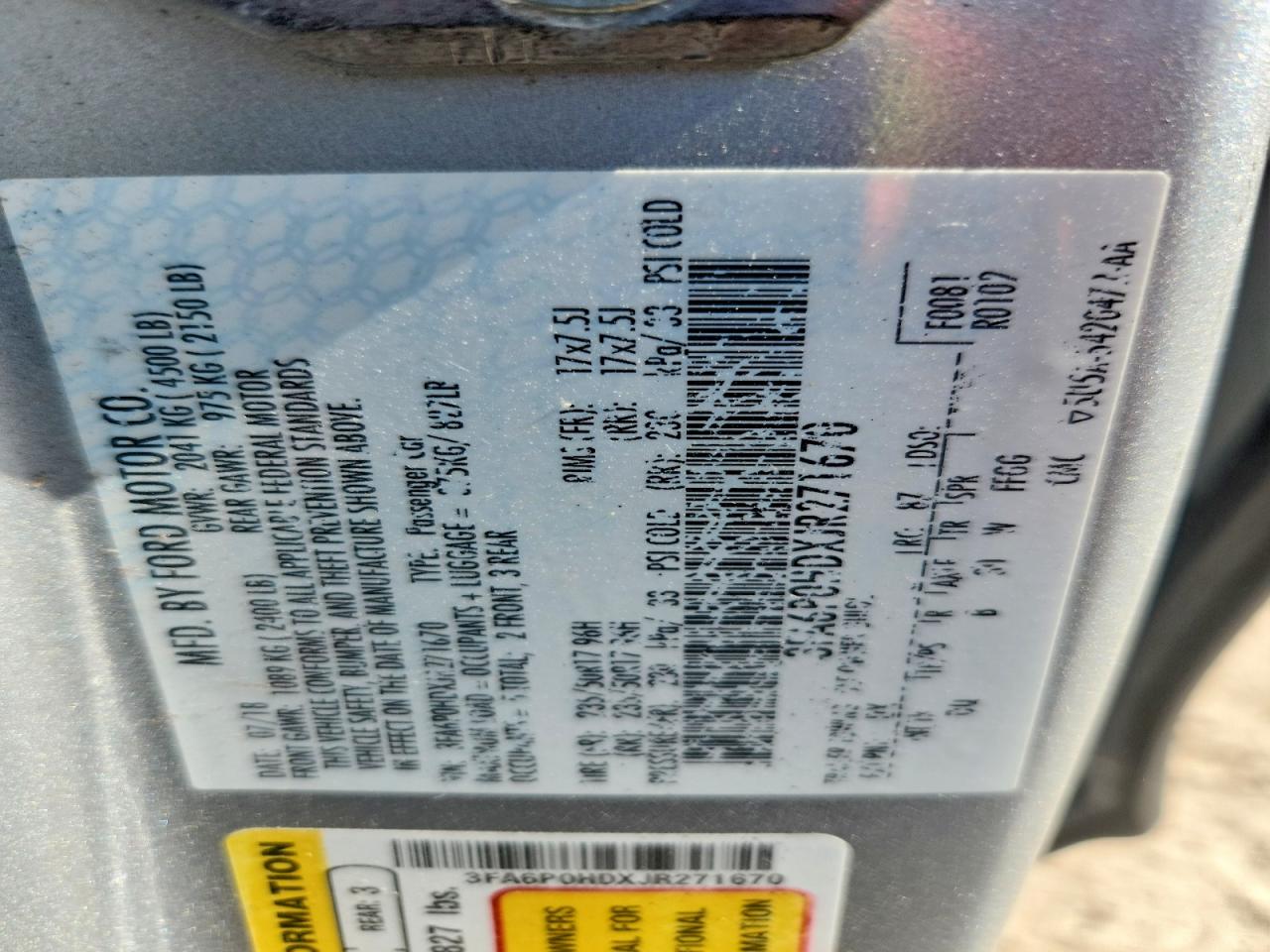2018 FORD FUSION SE photo 12