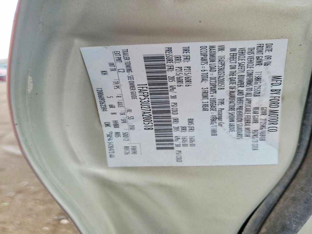2007 FORD TAURUS SE photo 23