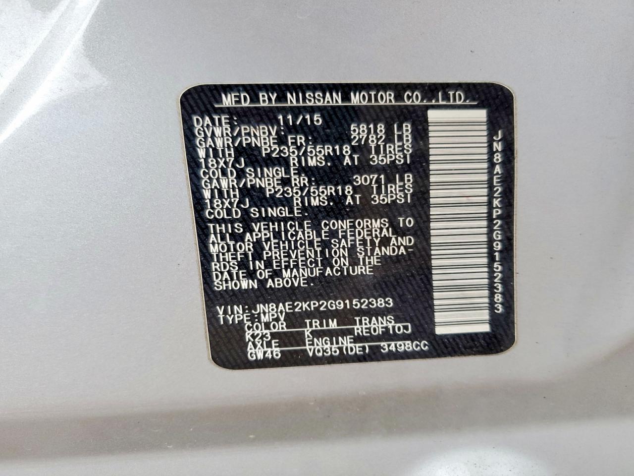 2016 NISSAN QUEST 3.5 SL photo 37
