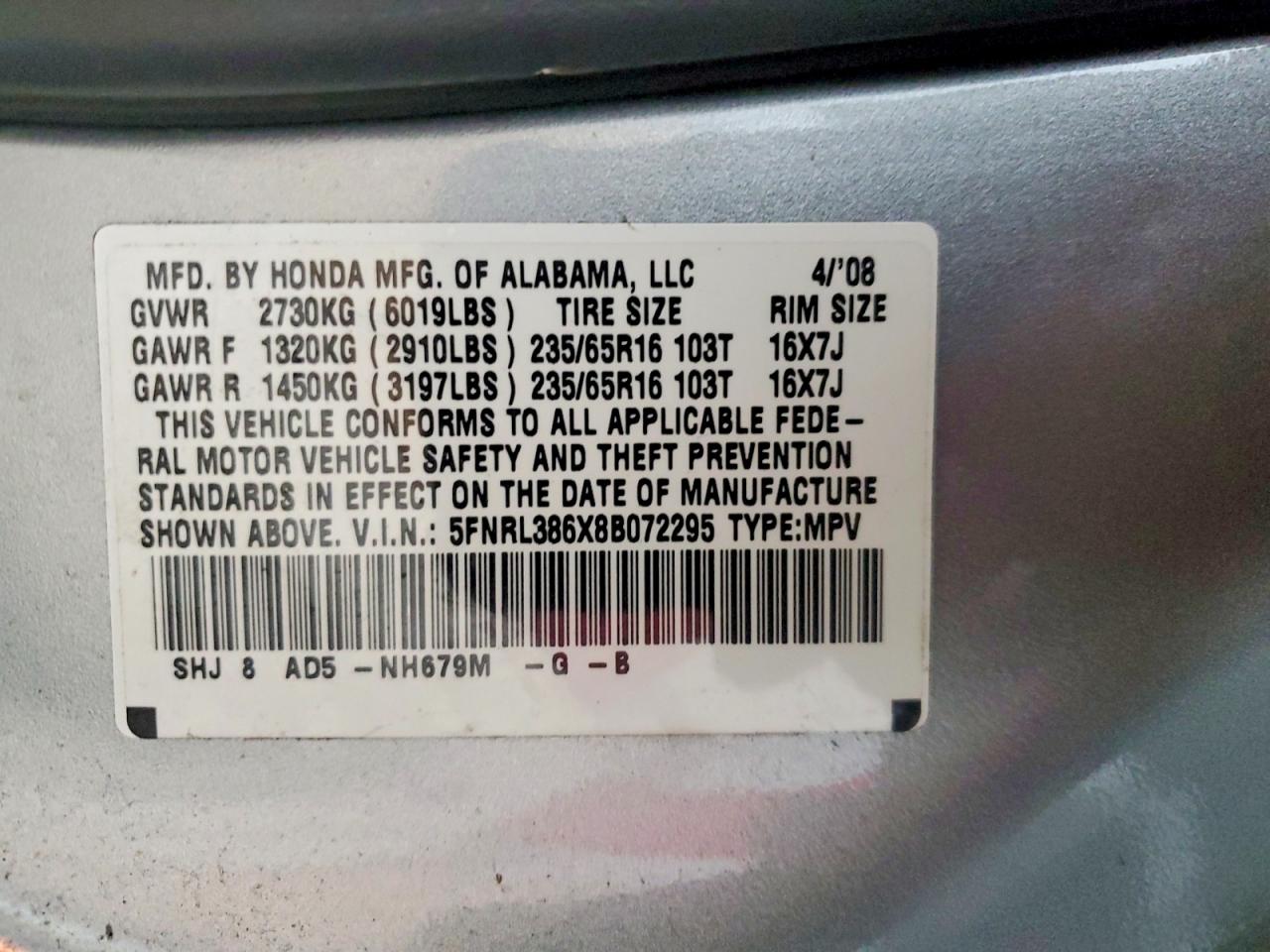 2008 HONDA ODYSSEY EXL photo 13