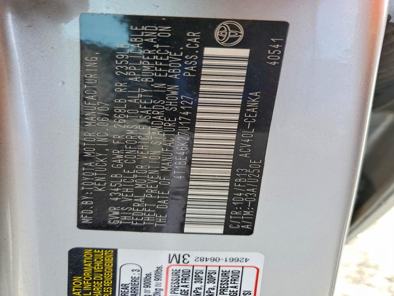 2007 TOYOTA CAMRY LE photo 12