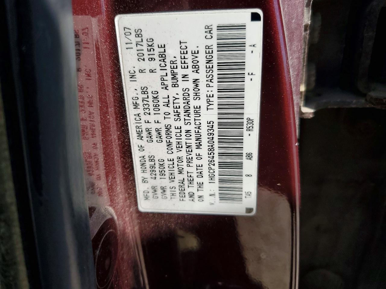 2008 HONDA ACCORD LXP photo 37