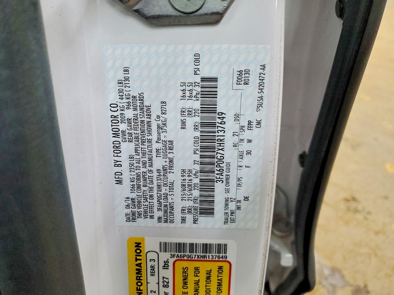 2017 FORD FUSION S photo 13