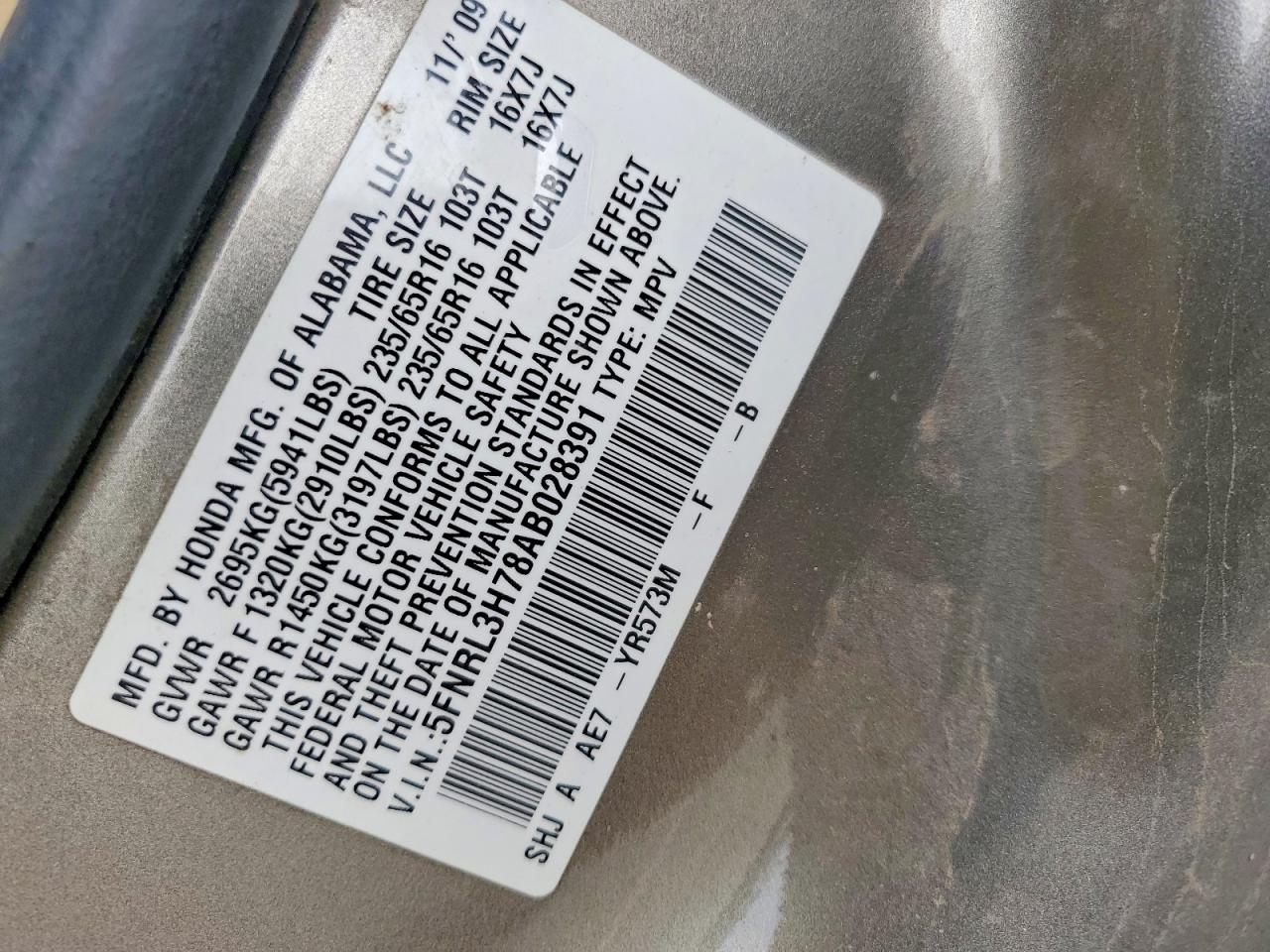 2010 HONDA ODYSSEY EXL photo 25