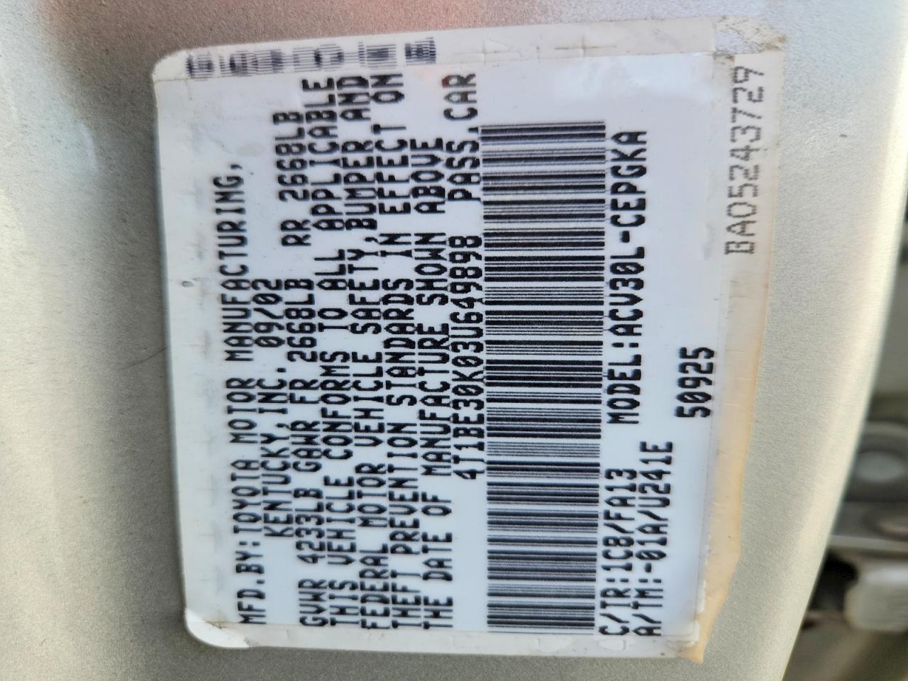 2003 TOYOTA CAMRY XLE photo 23